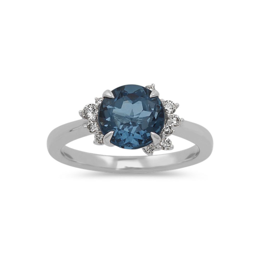 Avignon London Blue Topaz and Diamond Ring in 14k White Gold