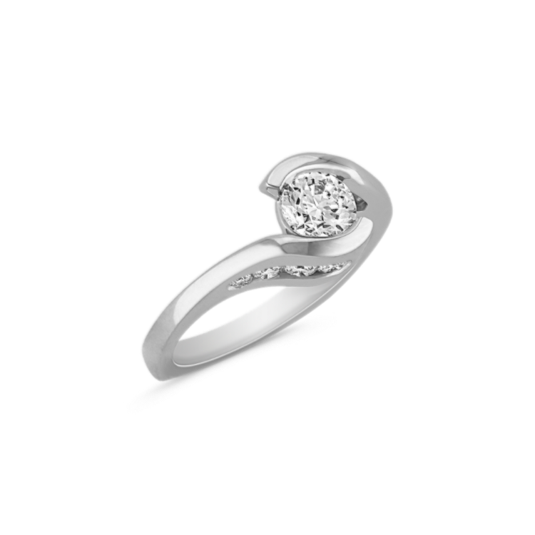 Luna 0.75 ct. Round Center Natural Diamond, Swirl Half Bezel and Channel-Set Engagement Ring