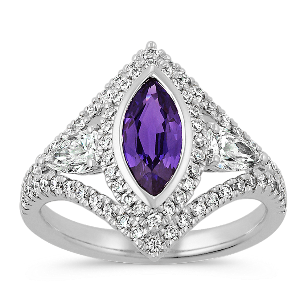 Marquise Lavender Sapphire, Pear-Shaped Diamond and Round Diamond Ring