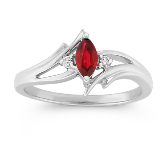 Marquise Ruby and Round Diamond Ring