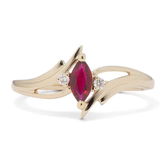 Marquise Ruby and Round Diamond Ring