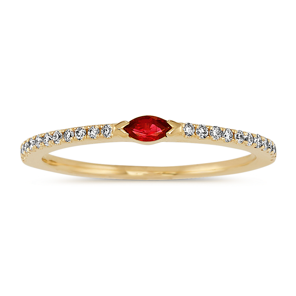 Marquise Ruby and Round Diamond Ring