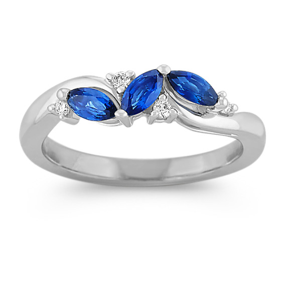 Marquise Sapphire and Round Diamond Ring