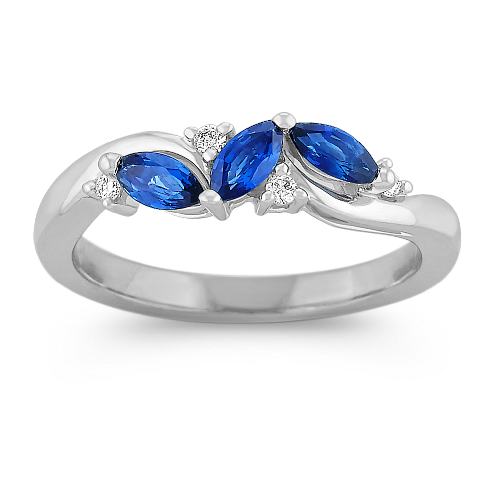 Marquise Sapphire and Round Diamond Ring
