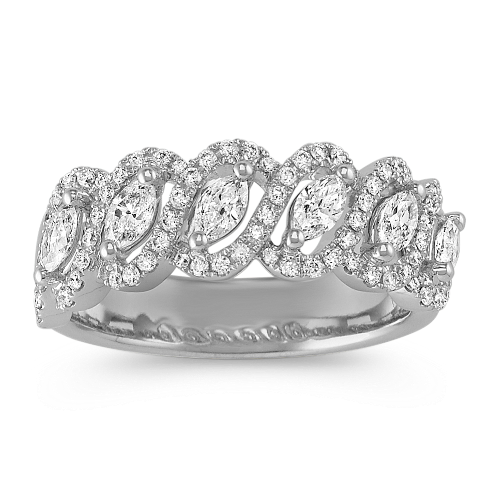 Marquise and Round Diamond Ring in 14k White Gold