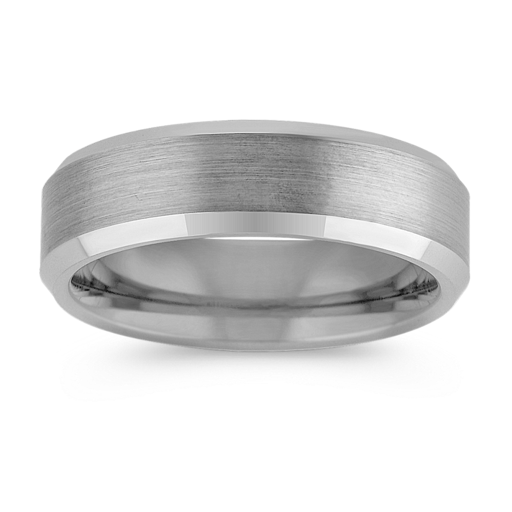 Max-T Brushed and Slant Edge Titanium Comfort Fit Ring (6.5mm)