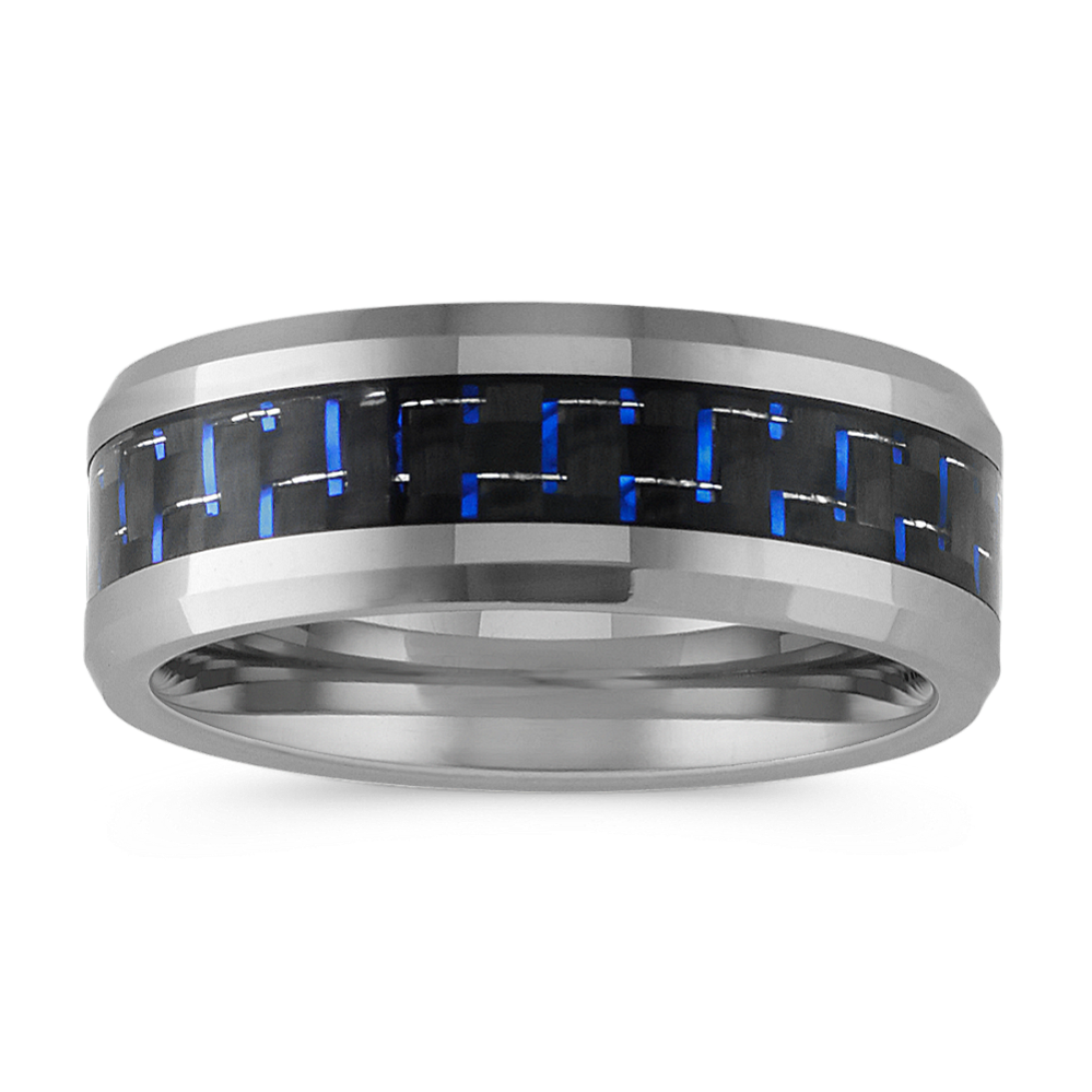 Max-T Comfort Fit Titanium Ring with Blue Accent (8mm)