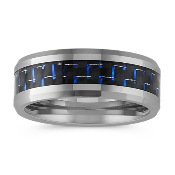 Max-T Comfort Fit Titanium Ring with Blue Accent (8mm)