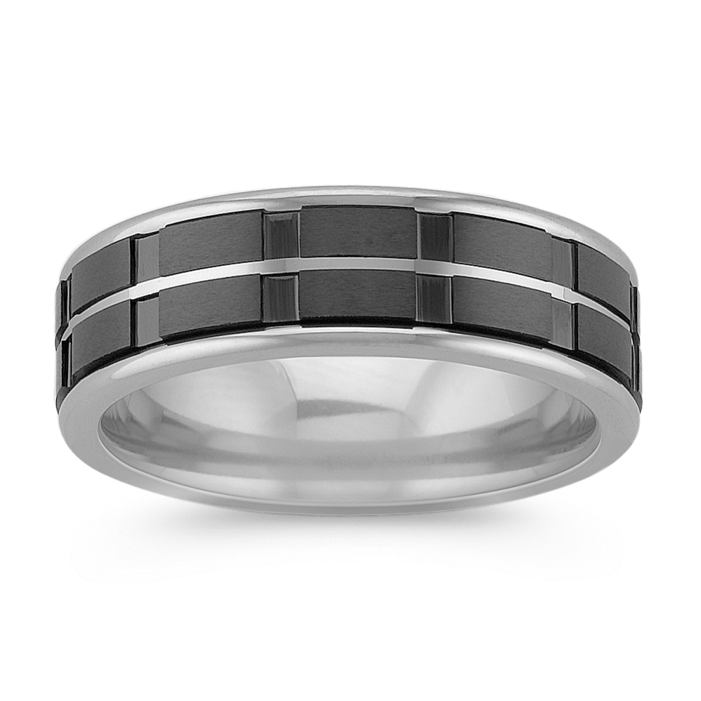 Max-T Titanium Comfort Fit Ring with Black Ceramic Accent (7mm)