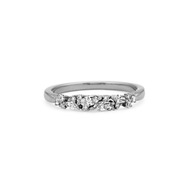 Meadow Natural Diamond Cluster Wedding Band in 14k White Gold