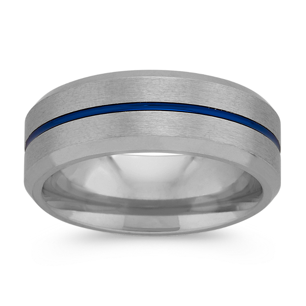 Mens Classic Cobalt Wedding Band with Blue Ionic Plating 8mm