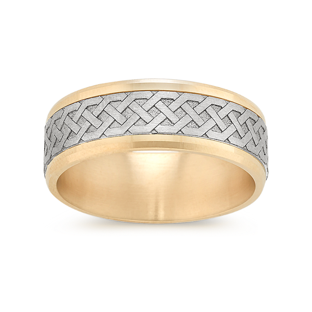 Men's Engraved Ring in 14K Yellow & White Gold 8mm