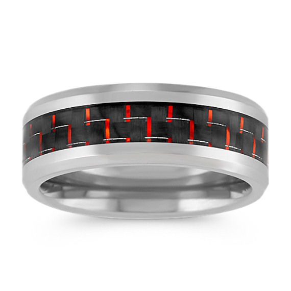 Mens Wedding Band in Titanium with Red 