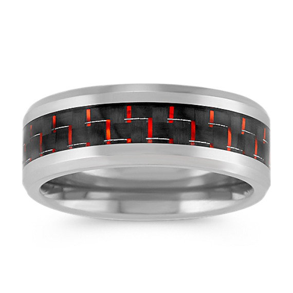Mens Wedding Band In Anium With Red Carbon Fiber Accent 8mm Mens Wedding Band In Anium With Red Carbon Fiber Accent 8mm