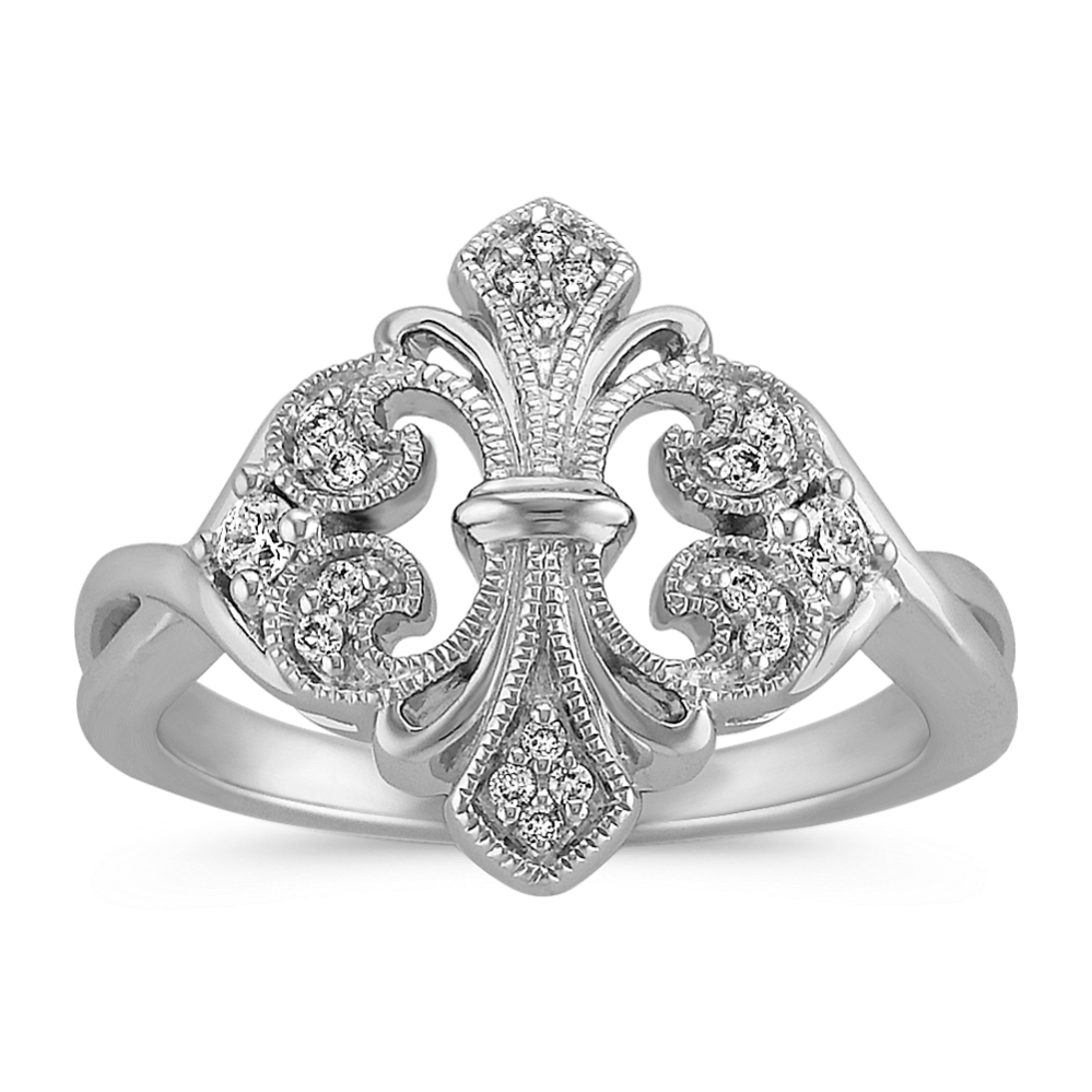 Mirrored Fleur De Lis Diamond Ring