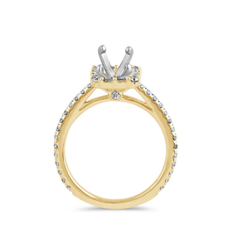 Modern Frame Natural Diamond Halo Engagement Ring in 14k Yellow Gold