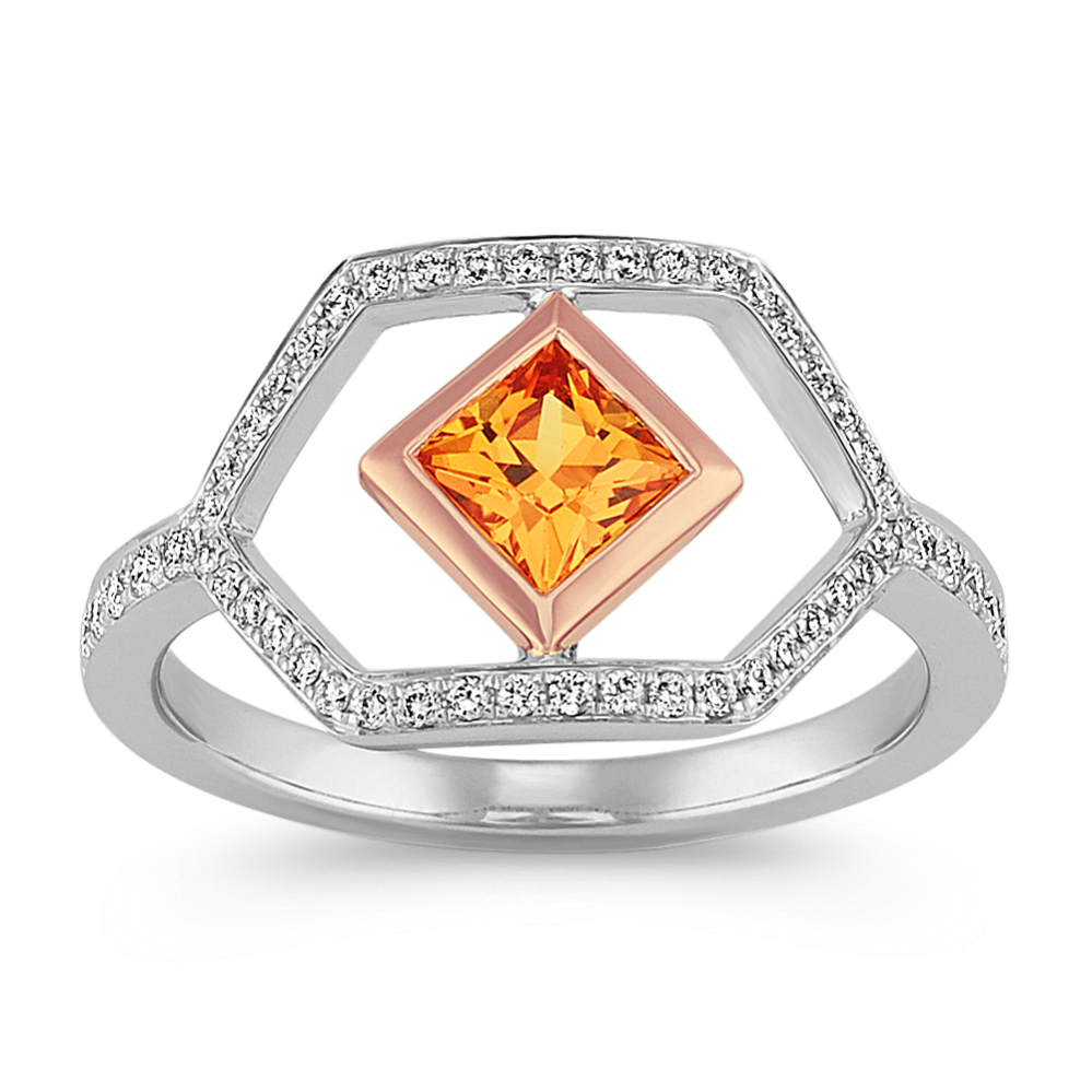 Modern Orange Sapphire Ring in 14k Two-Tone Gold
