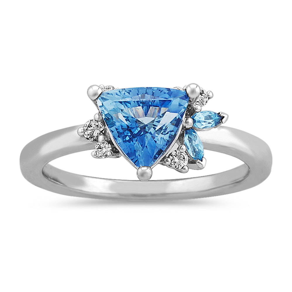 Moonlight Trillion Sapphire, Sky Blue Topaz Topaz and Diamond Ring