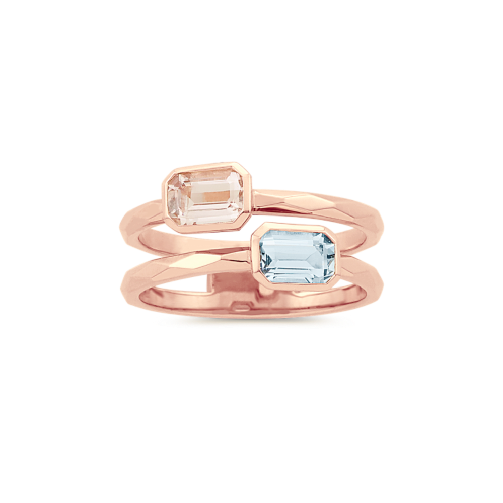 Gaia Morganite and Aquamarine Ring in 14K Rose Gold
