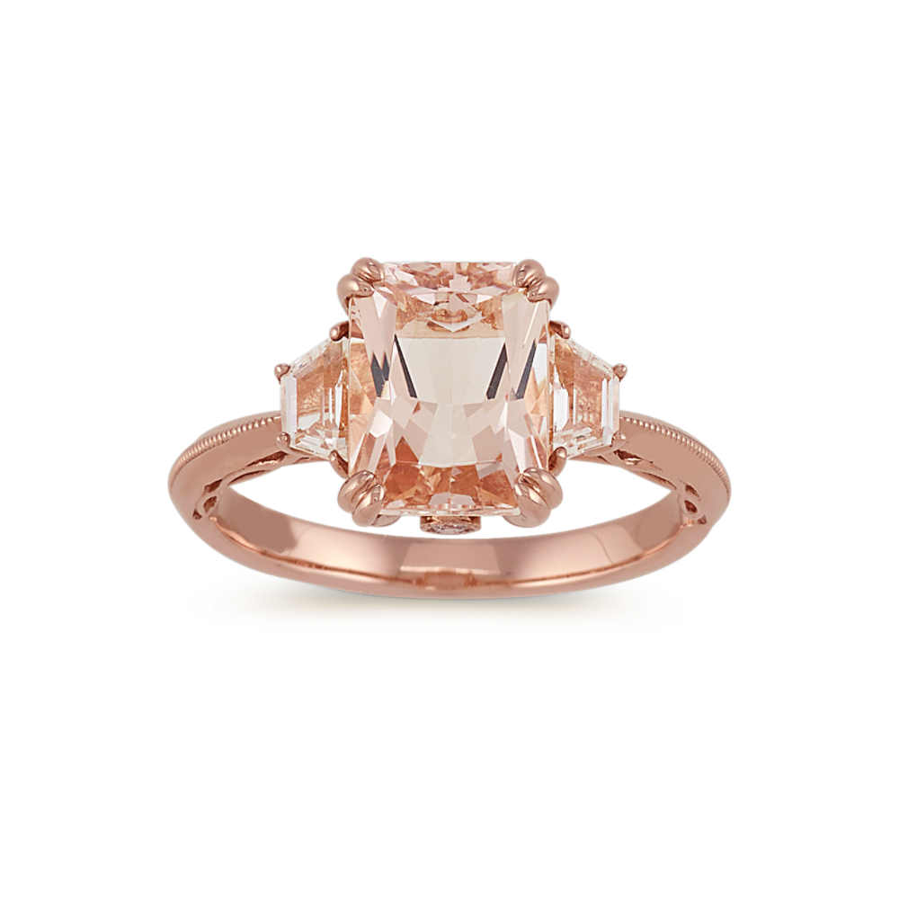 Delight Natural Morganite and Natural Diamond Ring in 14K Rose Gold