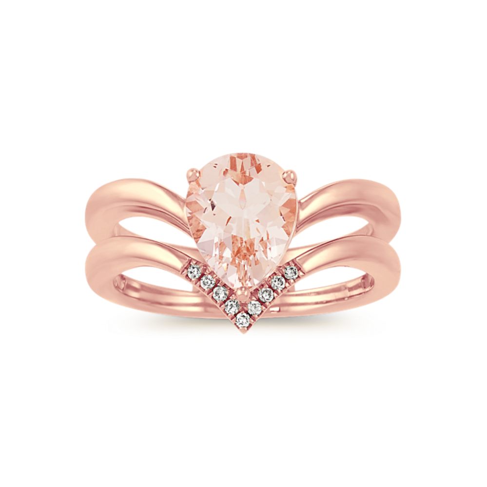 Morganite and Diamond V Ring