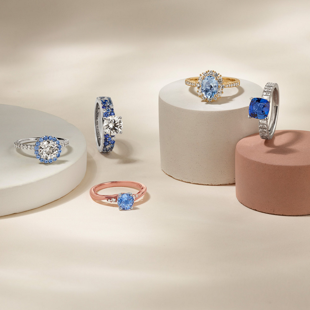 Mosaic Blue Sapphire & Diamond Engagement Ring Shane Co.