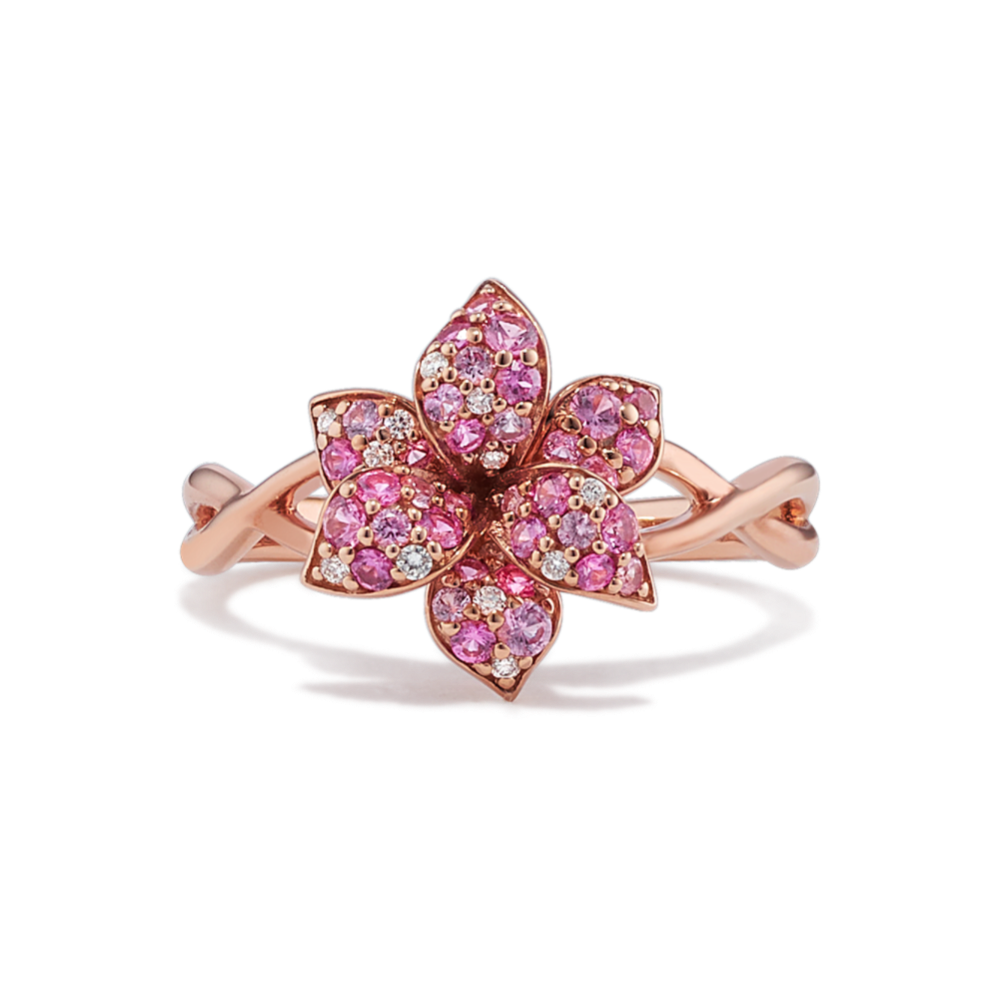 Mini Mosaic Pink Sapphire & Diamond Flower Ring