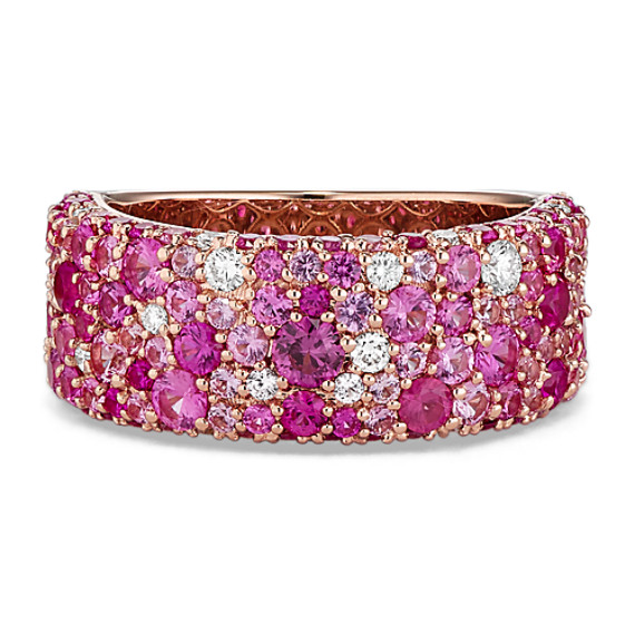 Mosaic Pink Sapphire and Diamond Ring in 14k Rose Gold