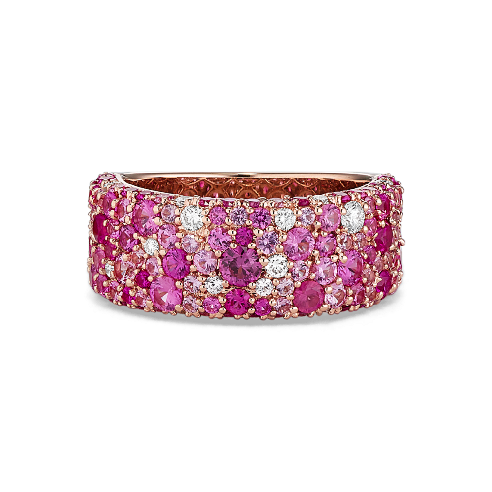 Mosaic Pink Natural Sapphire and Natural Diamond Ring in 14K Rose Gold