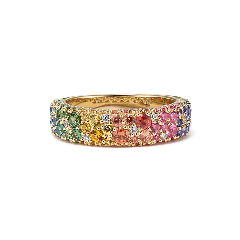 Mosaic Rainbow Sapphire and Diamond Ring