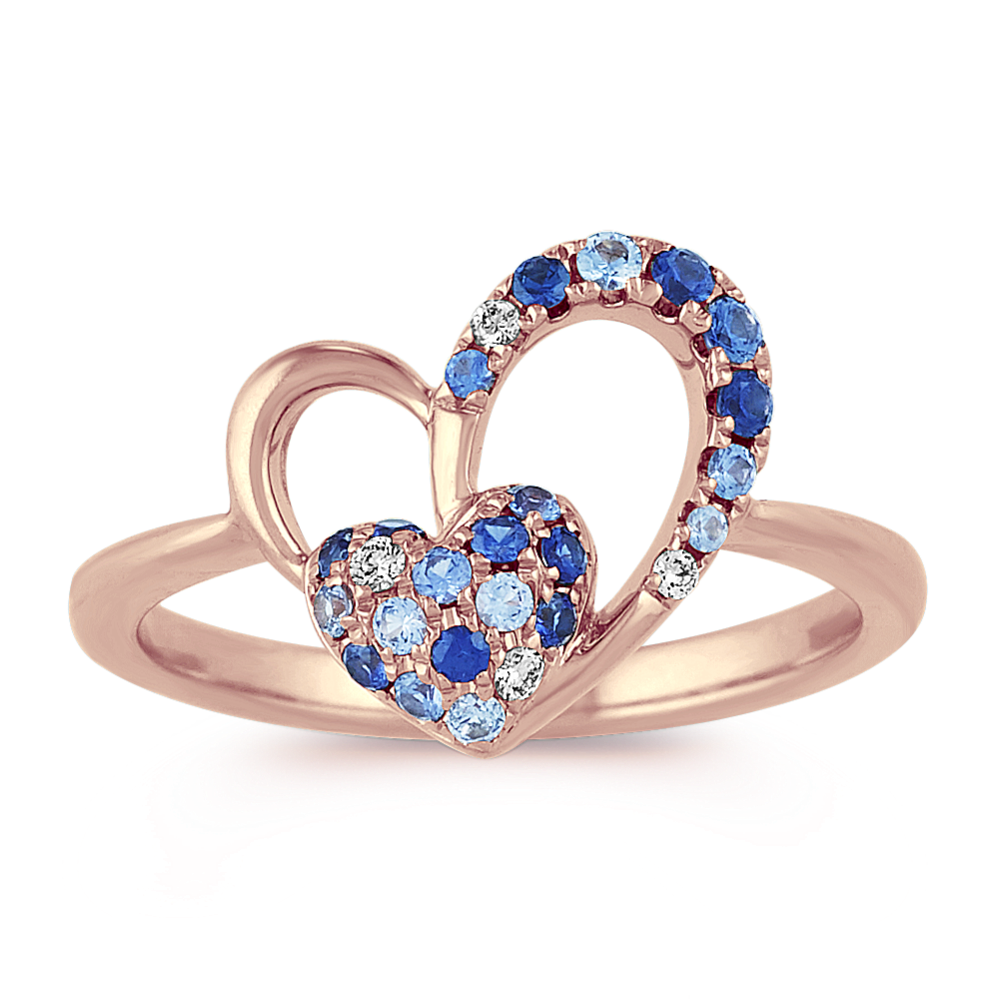 Multi-Colored Sapphire and Diamond Heart Ring