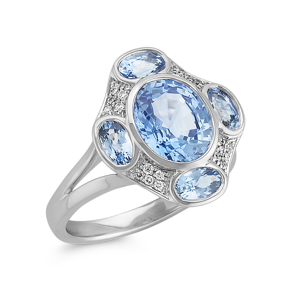 Multiple Oval Ice Blue Sapphires and Round Diamond Ring | Shane Co.