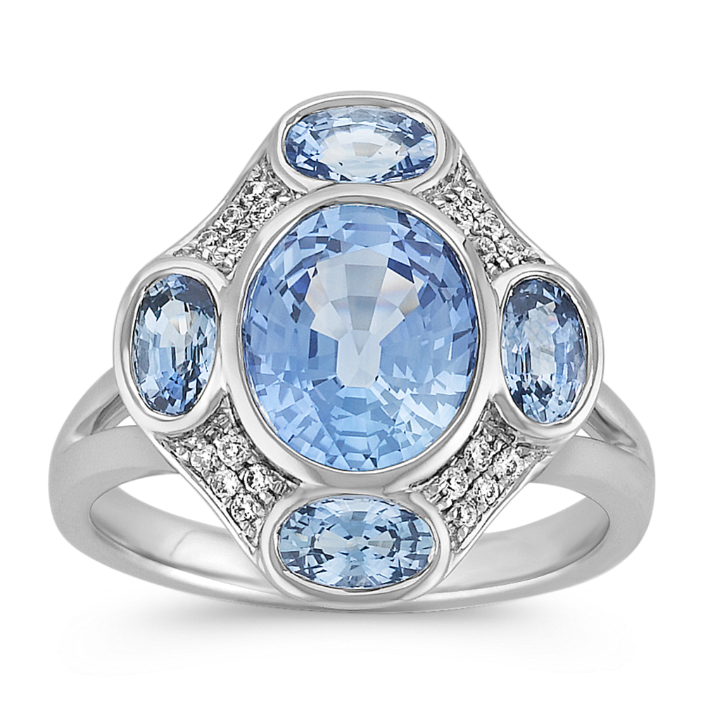 Multiple Oval Ice Blue Sapphires and Round Diamond Ring