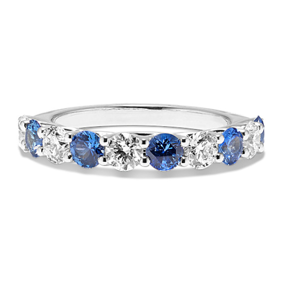 Mystique Traditional Blue Sapphire and Diamond Wedding Band