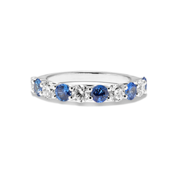 Blue Sapphire and Diamond Knife Edge Eternity Band - Turgeon Raine