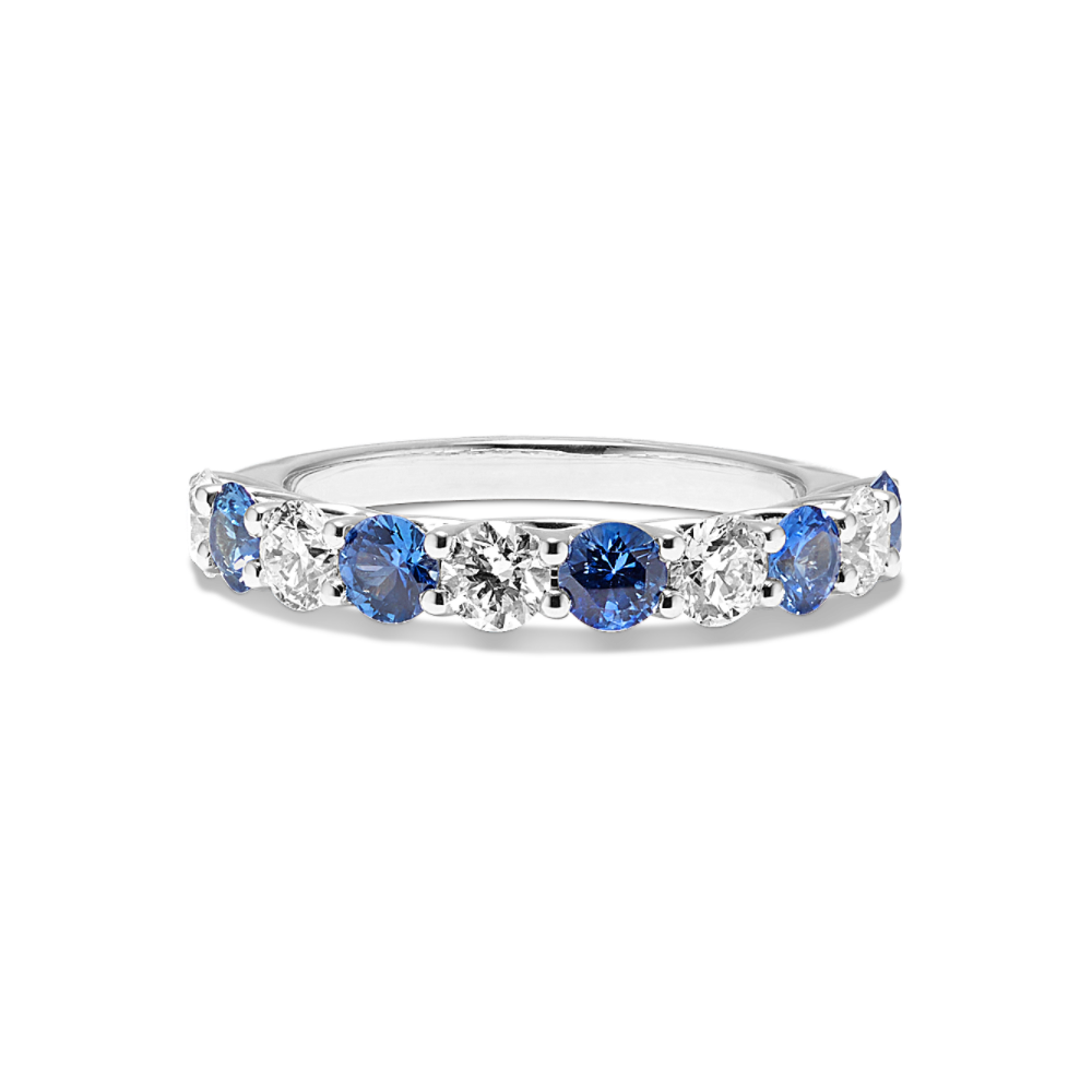 Mystique Traditional Blue Natural Sapphire and Natural Diamond Wedding Band