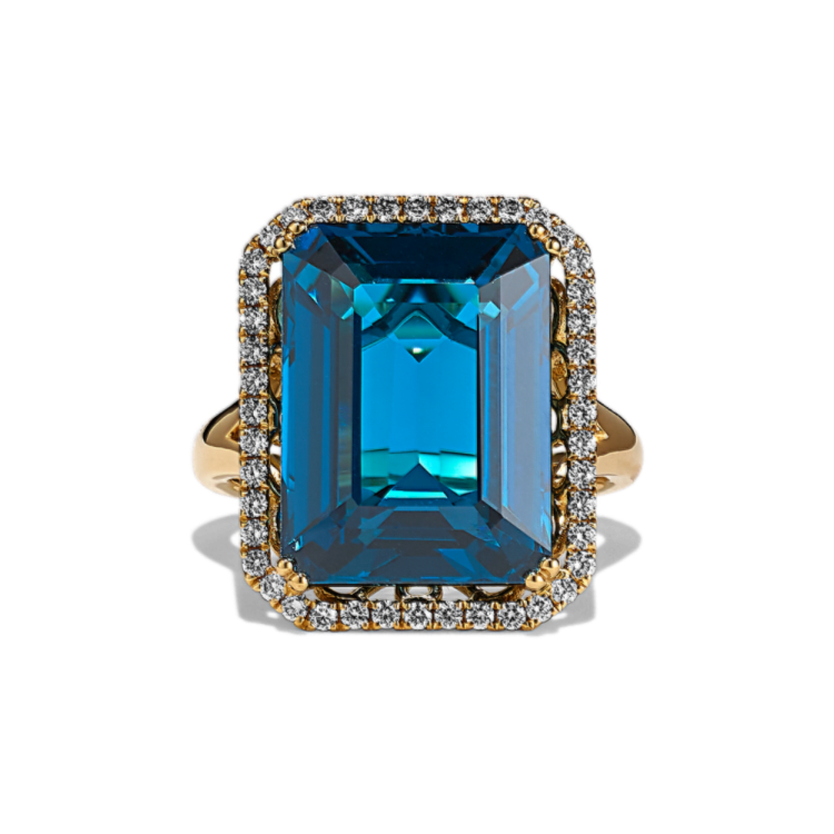 Nascha London Blue Natural Topaz and Natural Diamond Ring in 14K Yellow Gold