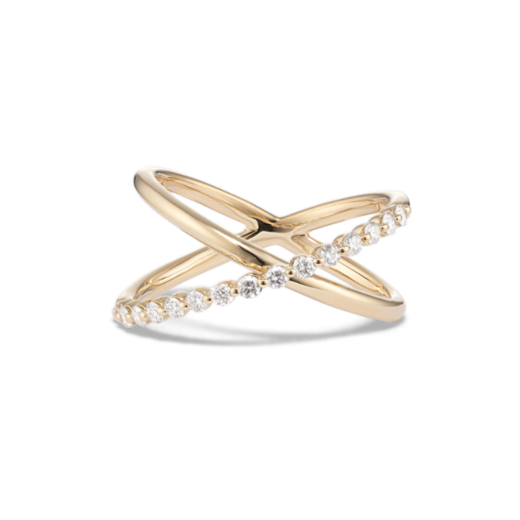 Natural Diamond Crossover Ring in 14K Yellow Gold