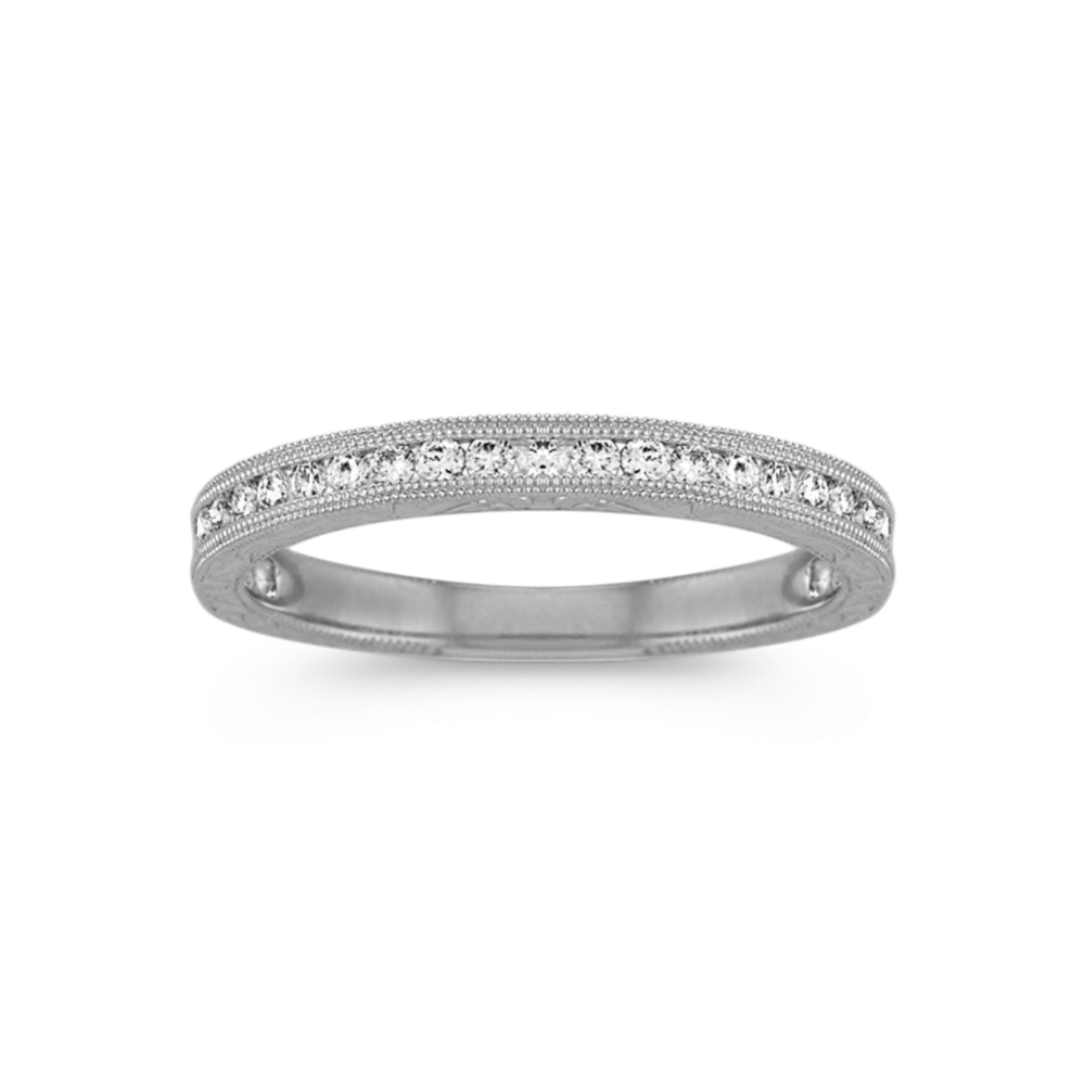 Nellie Vintage Engraved Round Diamond Wedding Band with Milgrain Detail