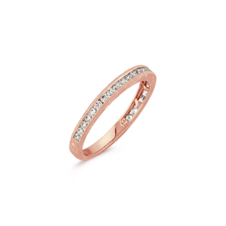Nellie Vintage Engraved Round Natural Diamond Wedding Band with Milgrain Details in Rose Gold