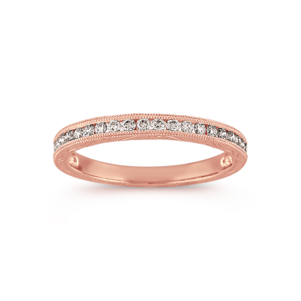 Nellie Vintage Engraved Round Diamond Wedding Band with Milgrain Details in Rose Gold