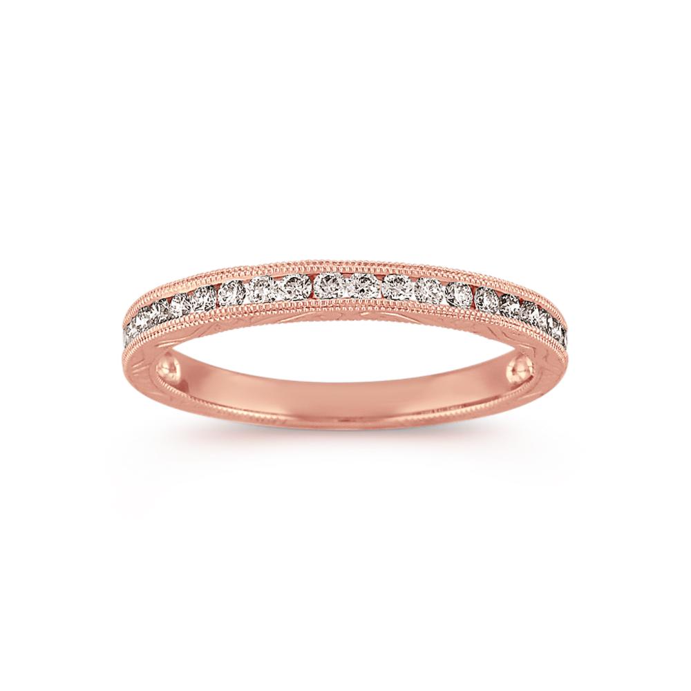 Nellie Vintage Engraved Round Natural Diamond Wedding Band with Milgrain Details in Rose Gold