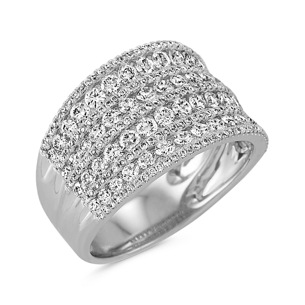 Nine Row Round Diamond Ring in 14k White Gold | Shane Co.