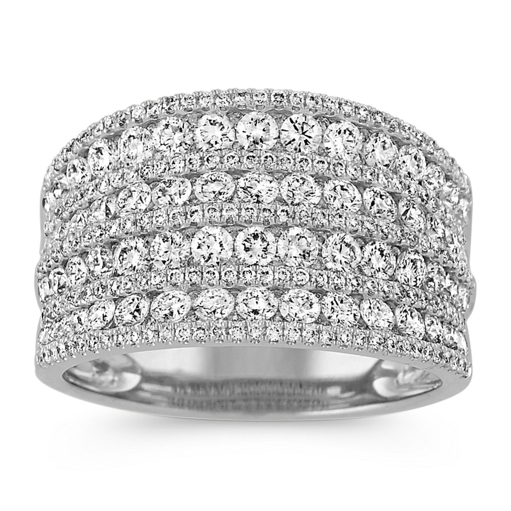 Nine Row Round Diamond Ring in 14k White Gold