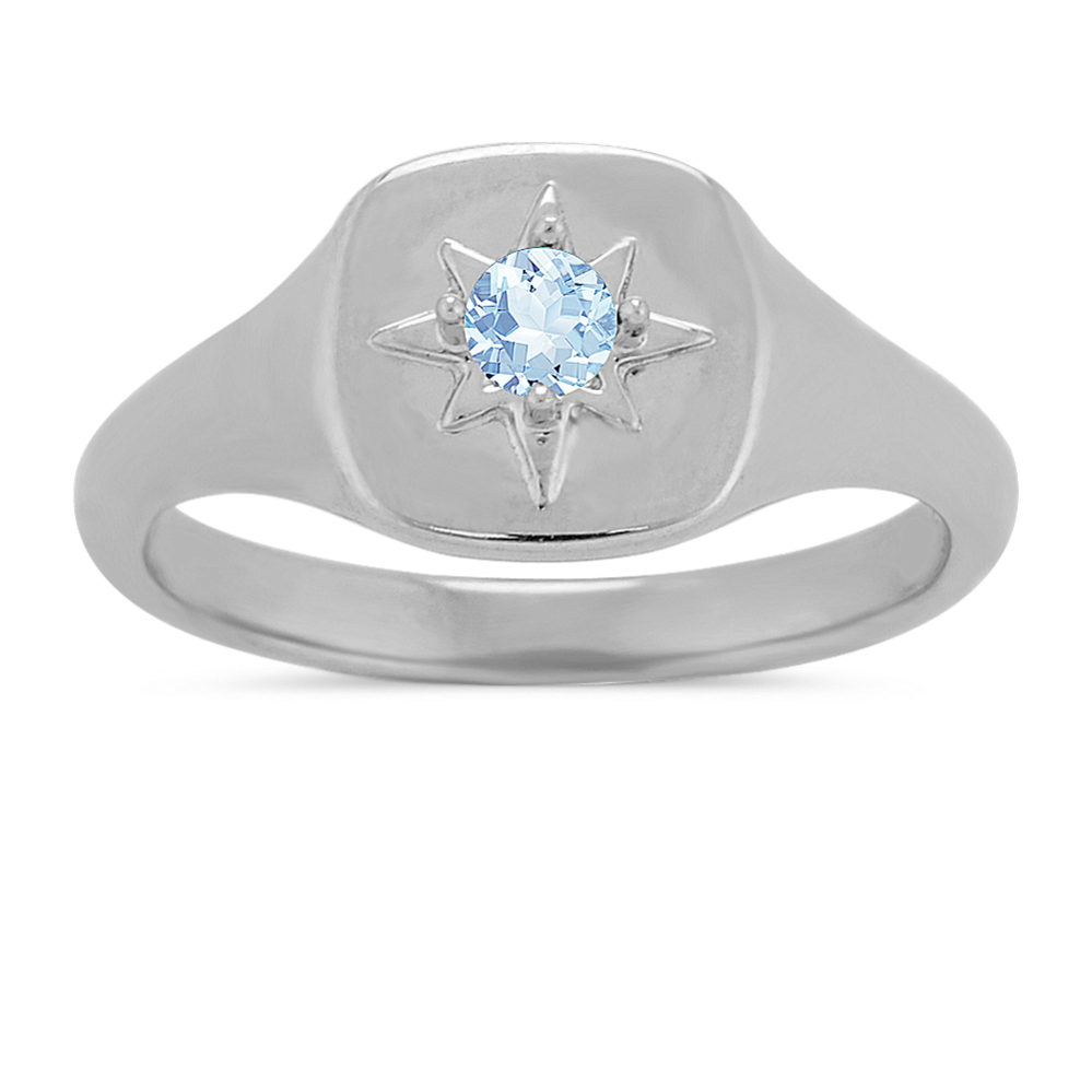 North Star Signet Ring in 14k White Gold