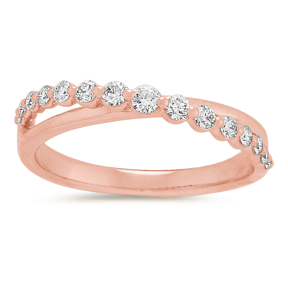 Oasis Diamond Crossover Wedding Band in 14k Rose Gold