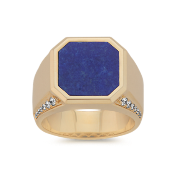 Octagon Shaped Blue Lapis and Diamond Ring (7mm)