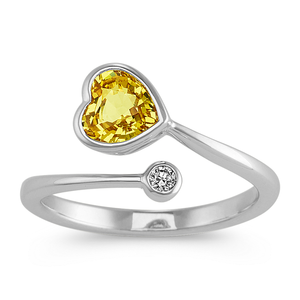 Open Heart-Shaped Yellow Sapphire and Diamond Ring