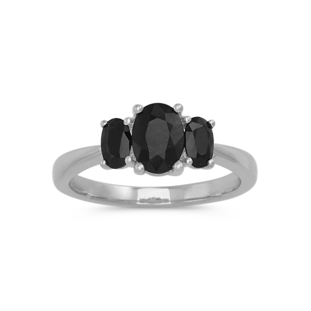 Oval Black Sapphire Ring in 14k White Gold