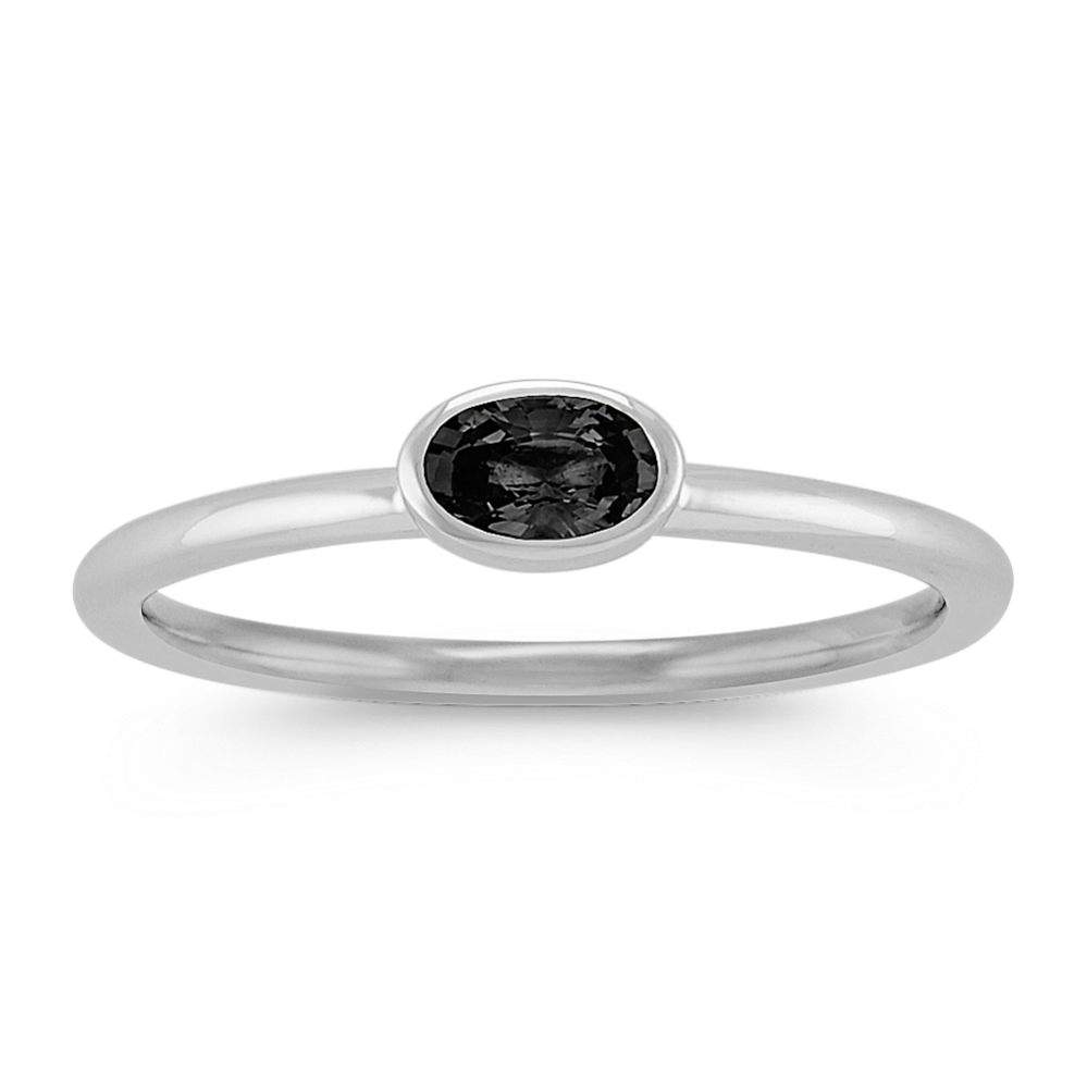 Oval Black Sapphire Stackable Ring in 14k White Gold